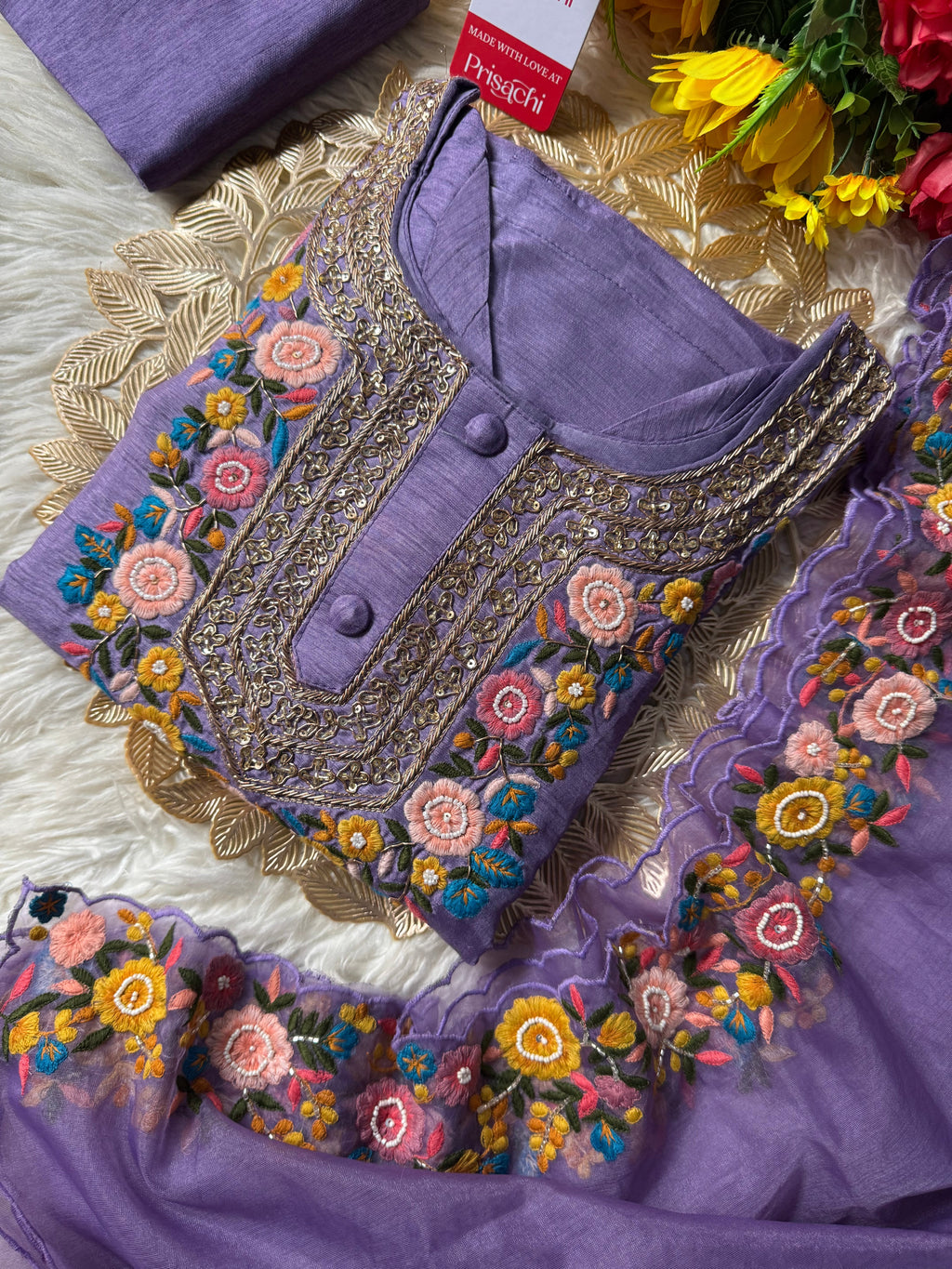 Purple Embroidered Kurta bottom With Dupatta