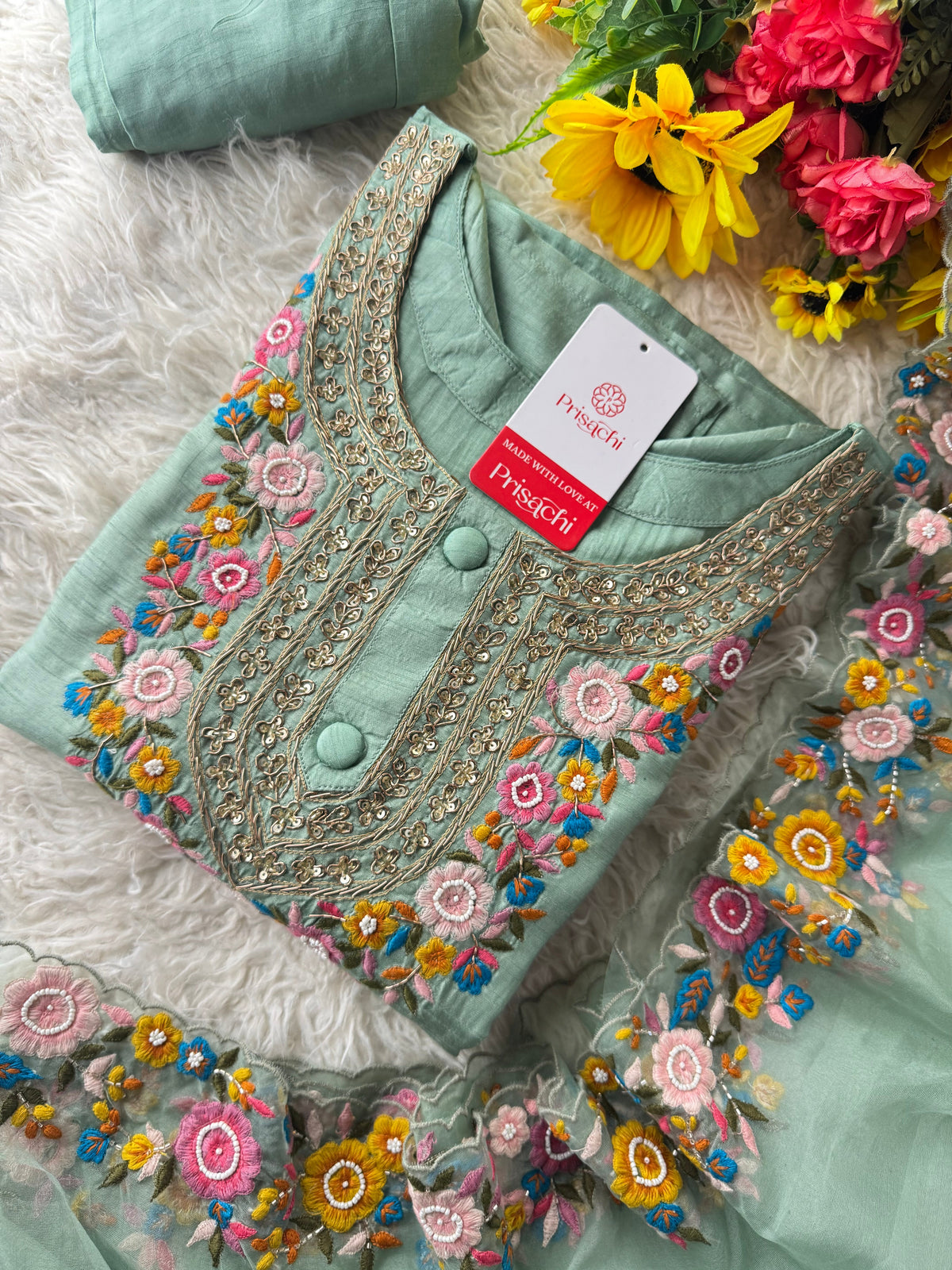 Pista Green Embroidered Kurta bottom With Dupatta