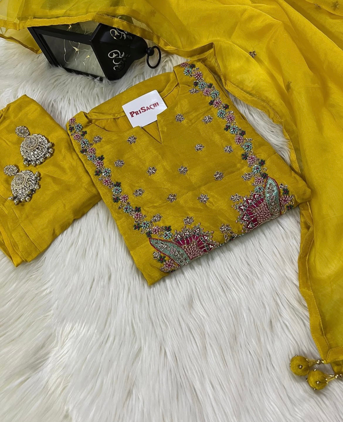 Wine embroidered chanderi silk kurta set with dupatta