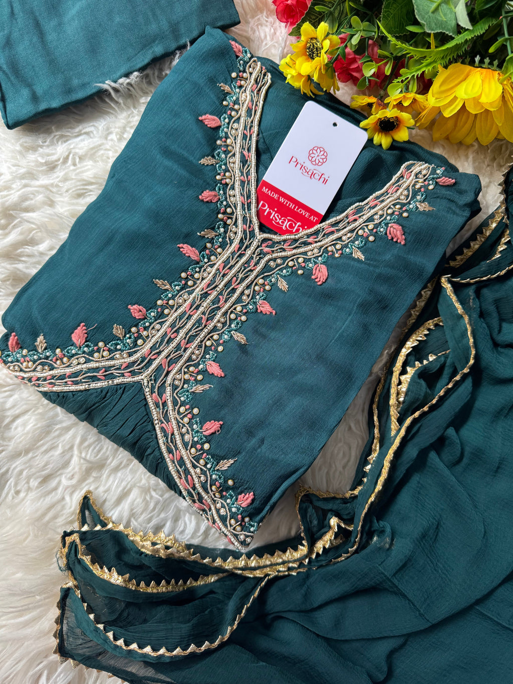 Alia style naira Cut kurti Pant With chiffon Dupatta