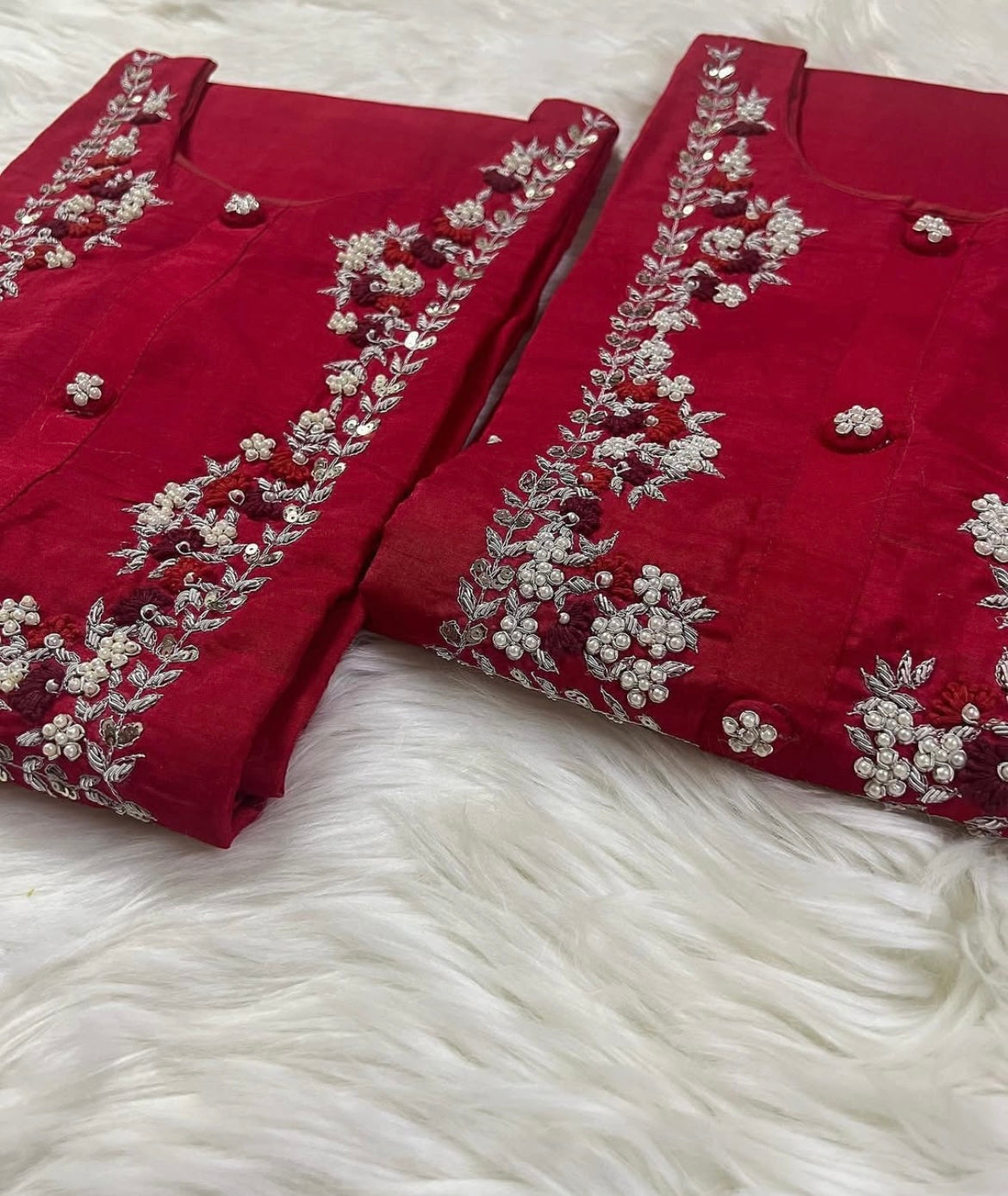 Red embroidered kurta Pant  with dupatta