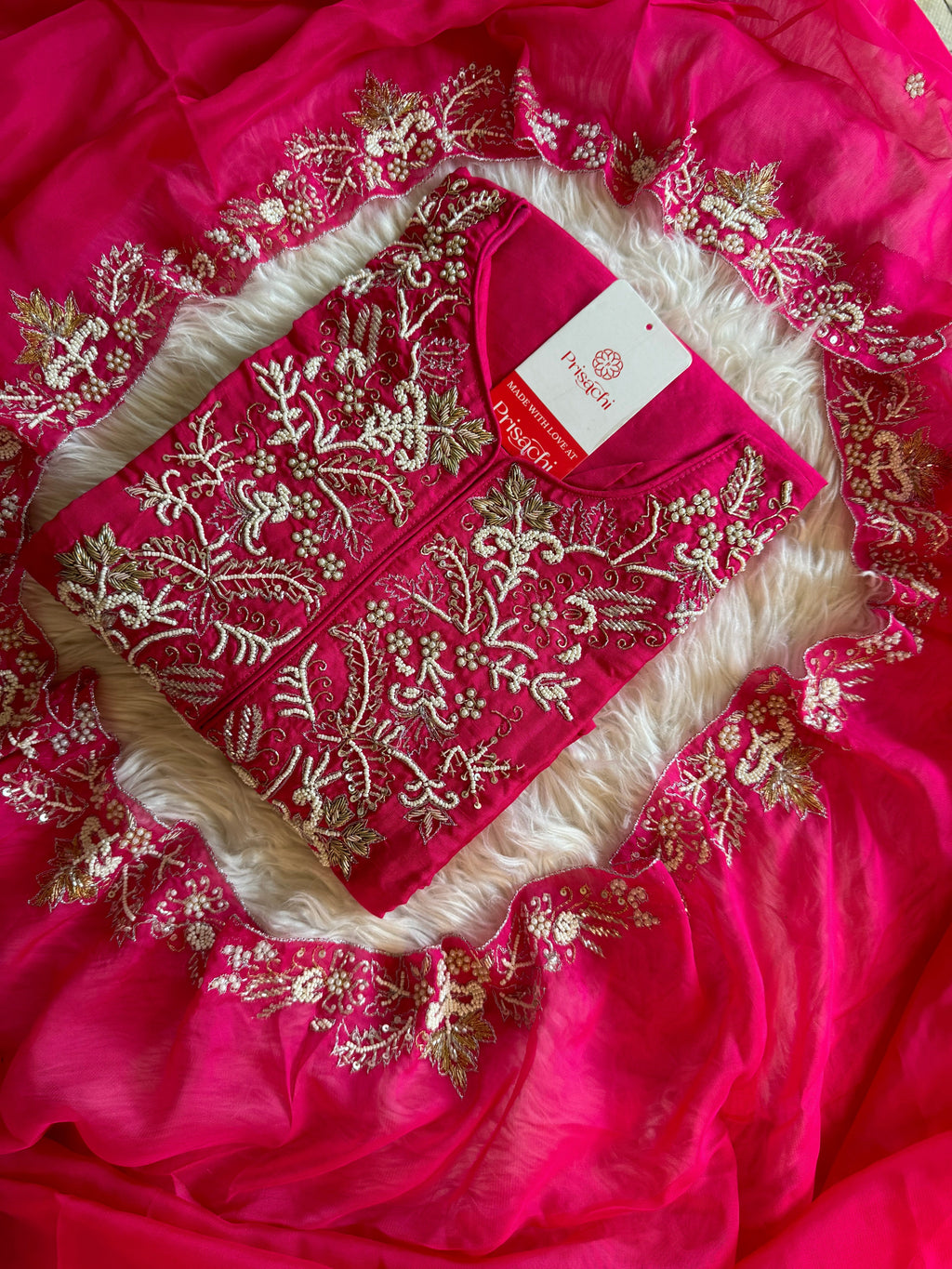 Orange Designer Embroidery Kurti pant with embroidered Work duptta