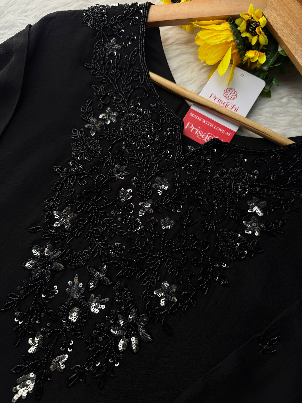 Black Designer Embroidered Kurta set with Palazzo and dupatta