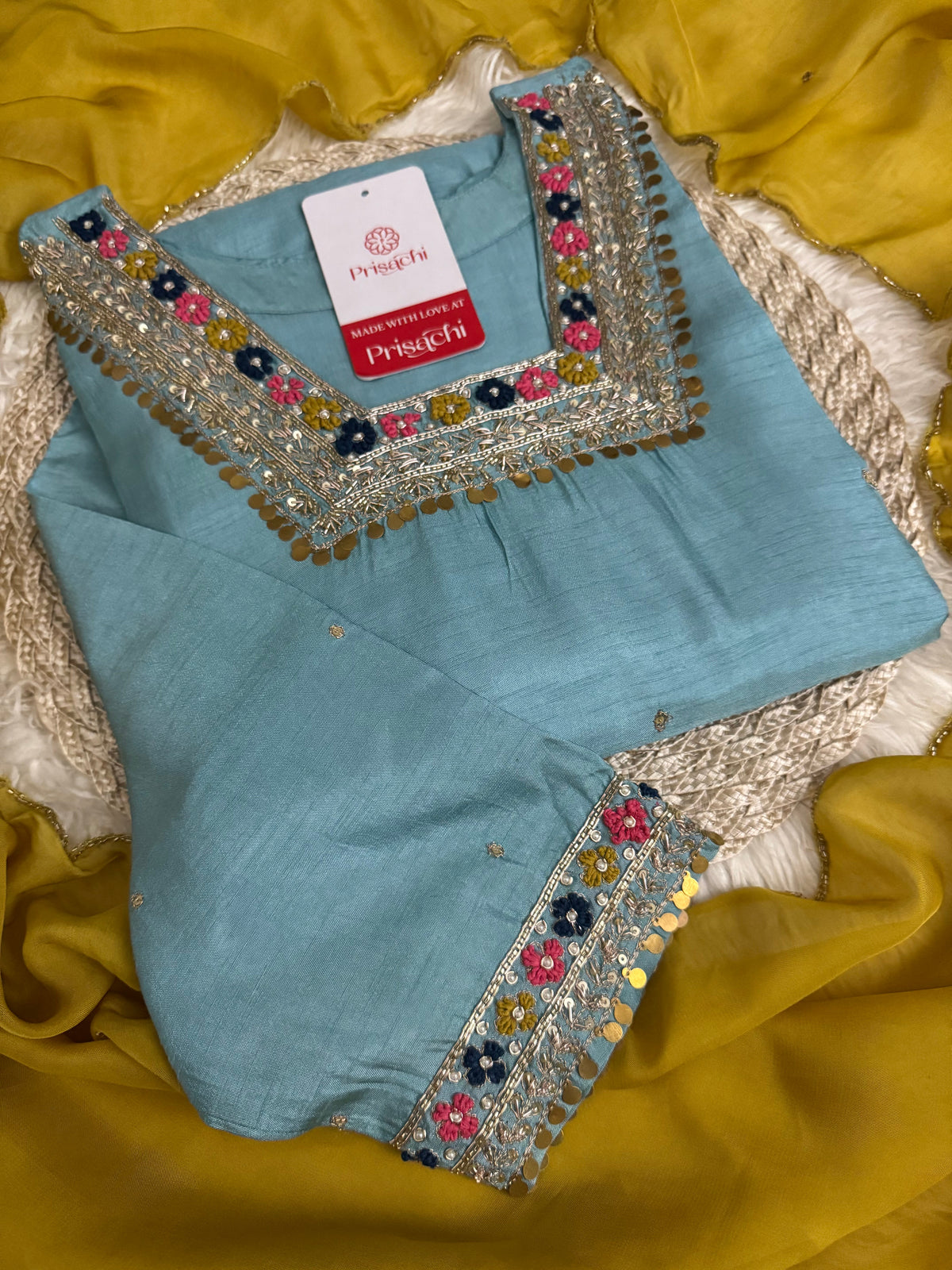 Sky Blue embroidered kurta Bottom with dupatta