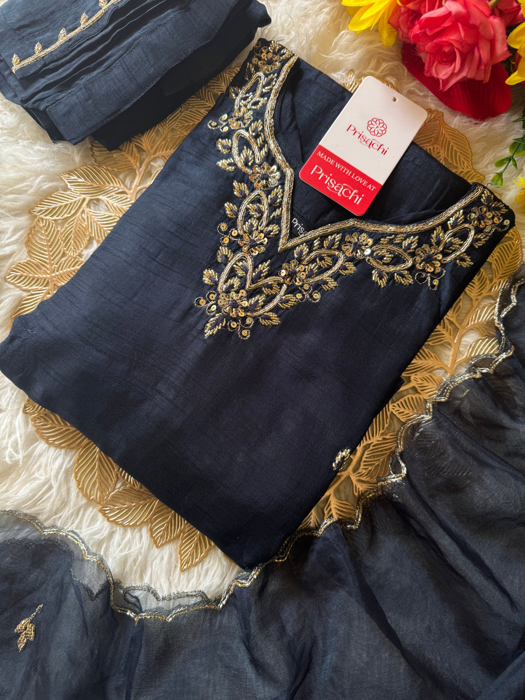 Blue embroidered kurta  Pant  with dupatta