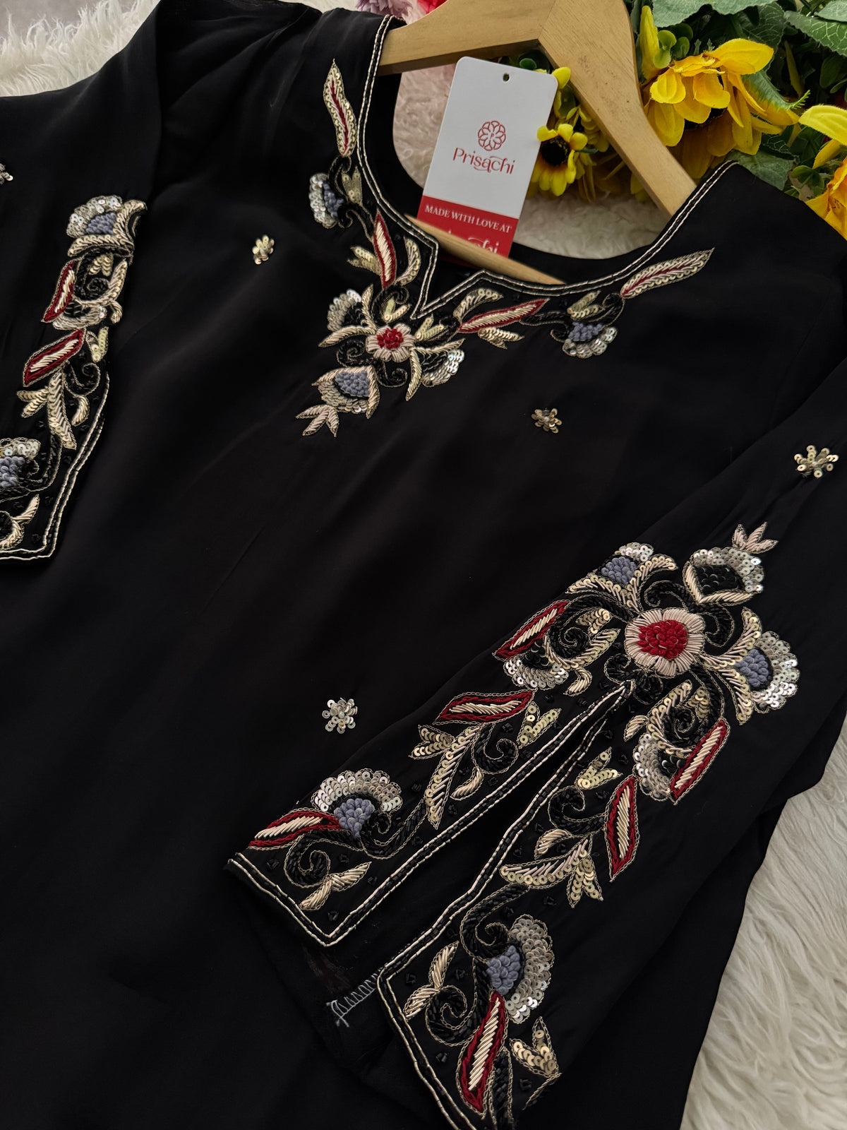 Prisachi Black Embroidered kurta bottom with dupatta