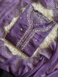 Purple Designer neck embroidered kurta set with dupatta