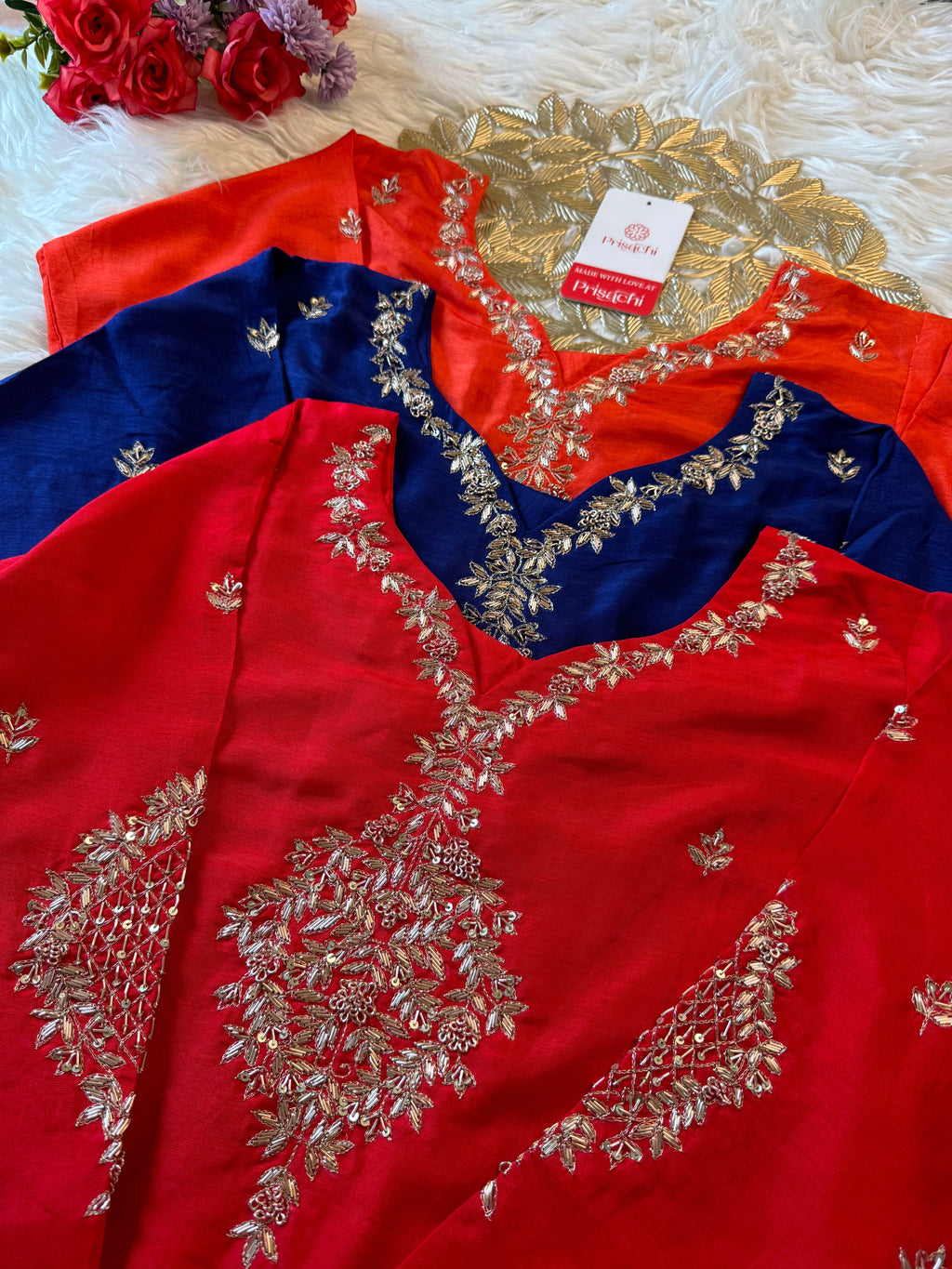 Blue Designer Kurti set with Banarasi Duptta