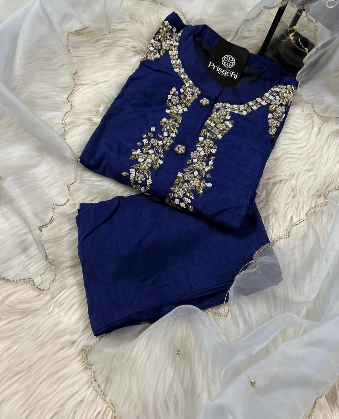 Blue embroidered kurta set with dupatta