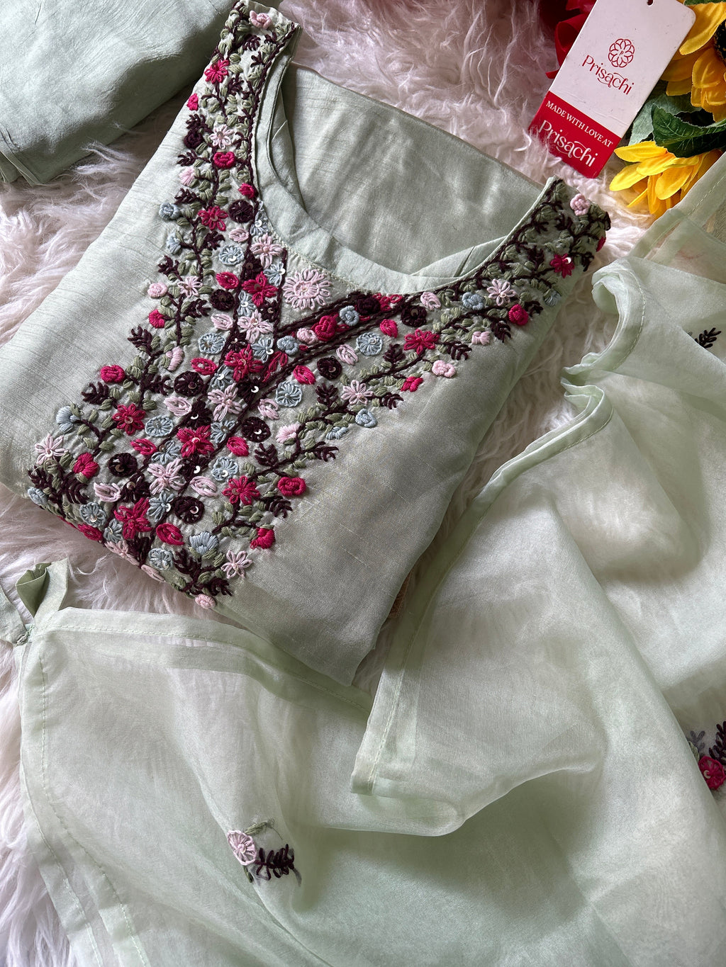Pista Green Designer Kurti bottom with Dupttaa