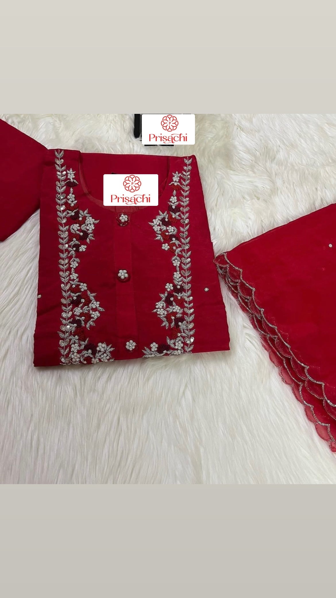 Red embroidered kurta Pant  with dupatta