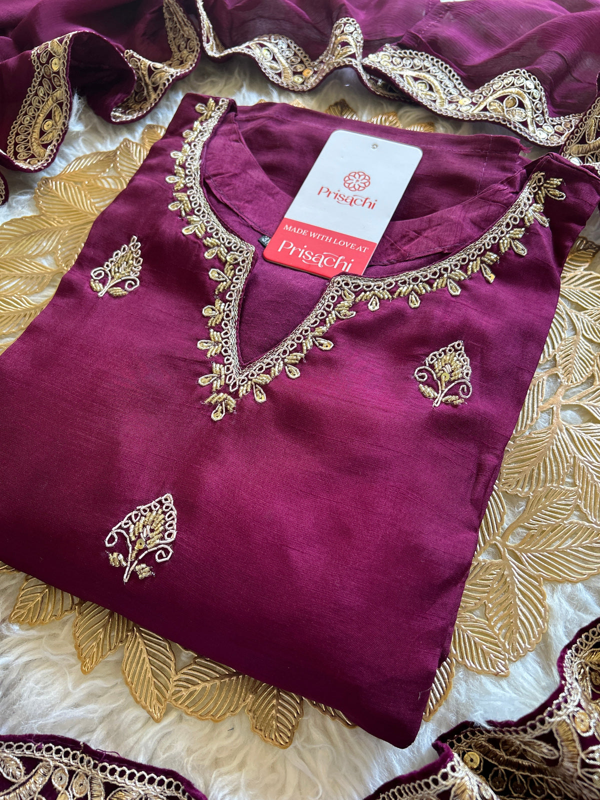 Purple embroidered kurta Pant  with dupatta