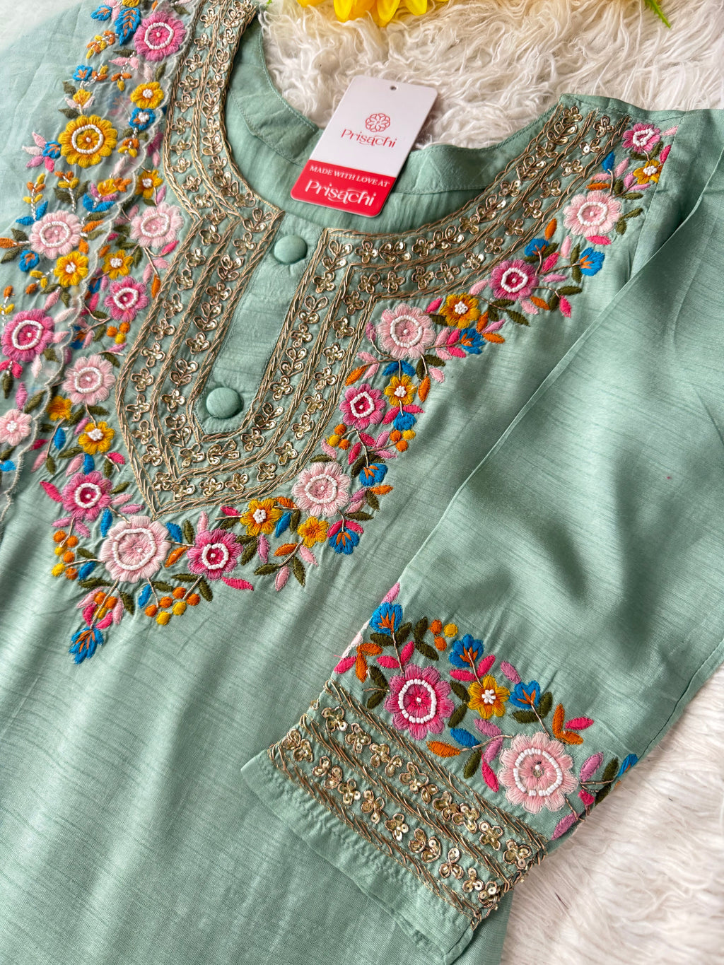 Pista Green Embroidered Kurta bottom With Dupatta