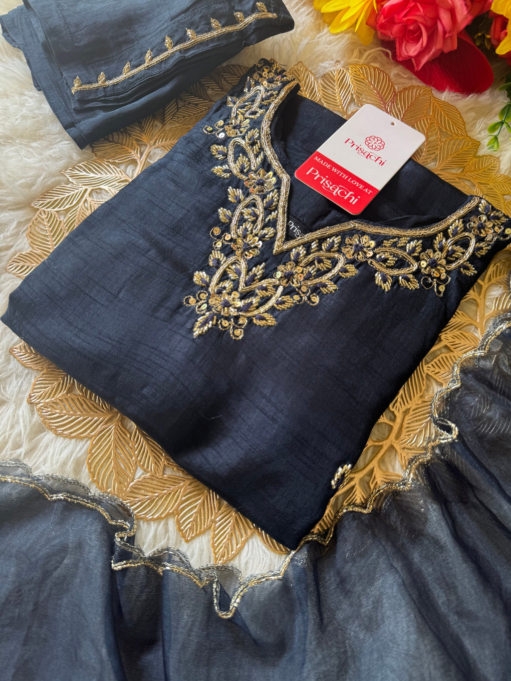 Blue embroidered kurta  Pant  with dupatta