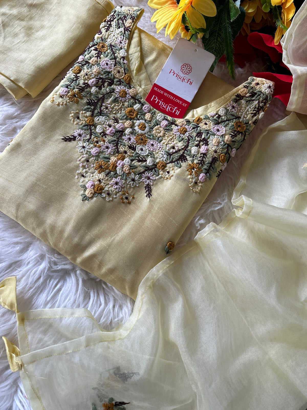 Yellow Designer Kurti bottom with Dupttaa