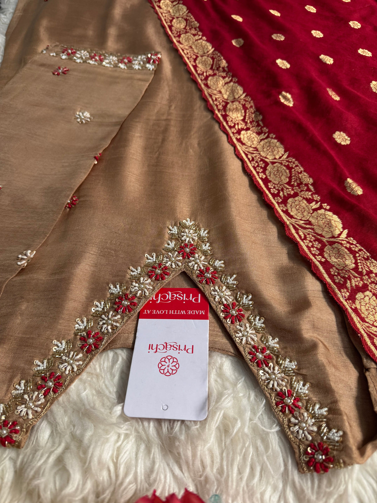 Brown Designer Kurti pant  with Banarasi Duptta