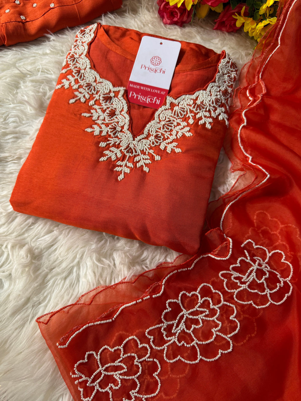 Orange Embroidered kurta Pant  with dupatta