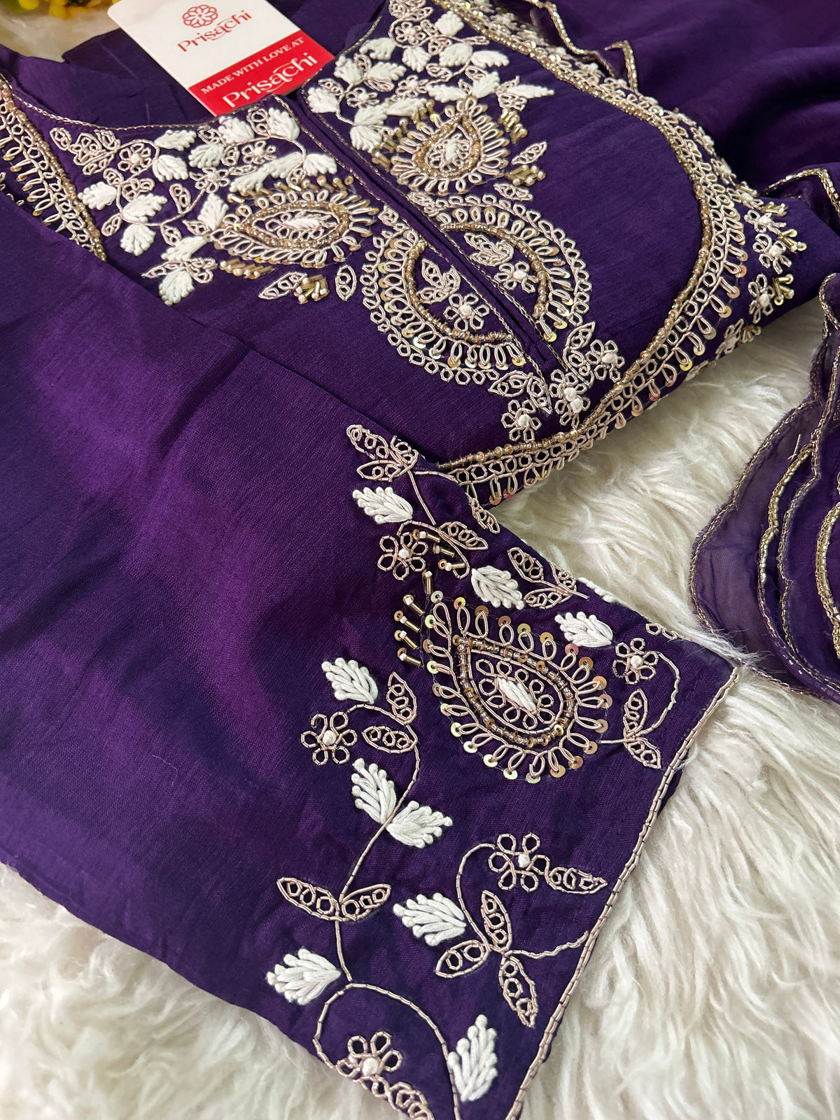 Purple Embroidered Kurta bottom With Dupatta