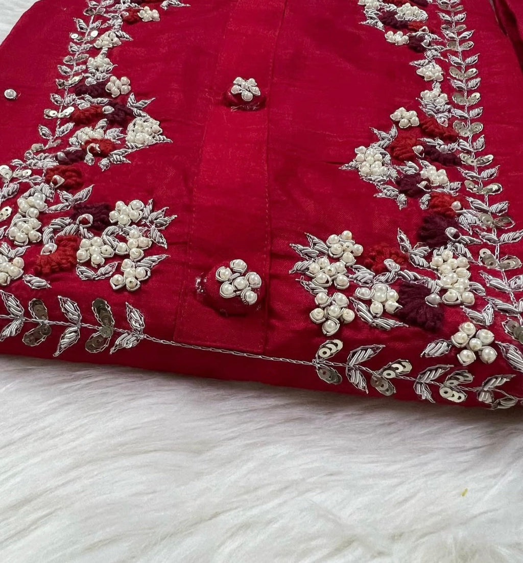 Red embroidered kurta Pant  with dupatta