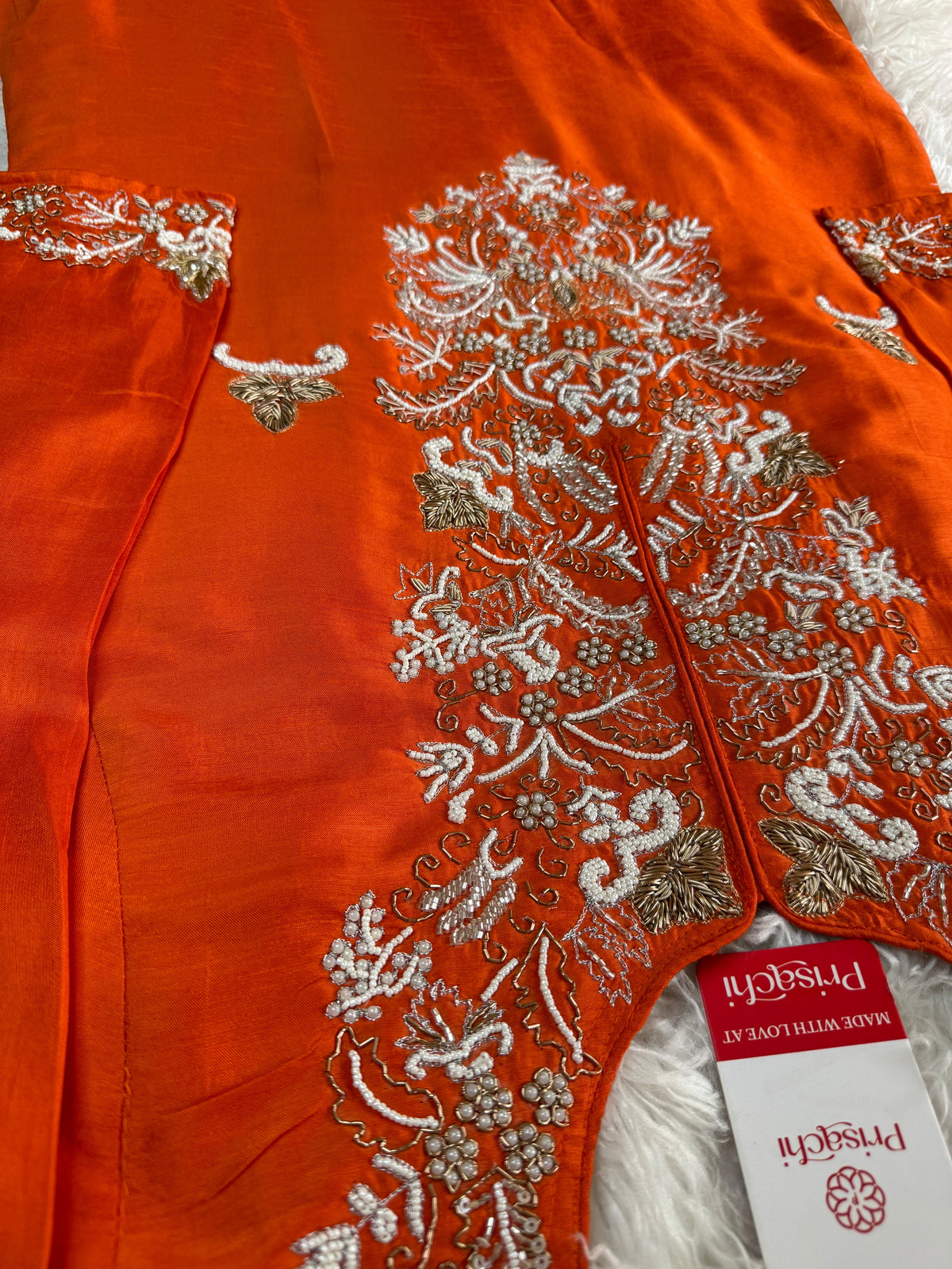 Orange Designer Embroidery Kurti pant with embroidered Work duptta
