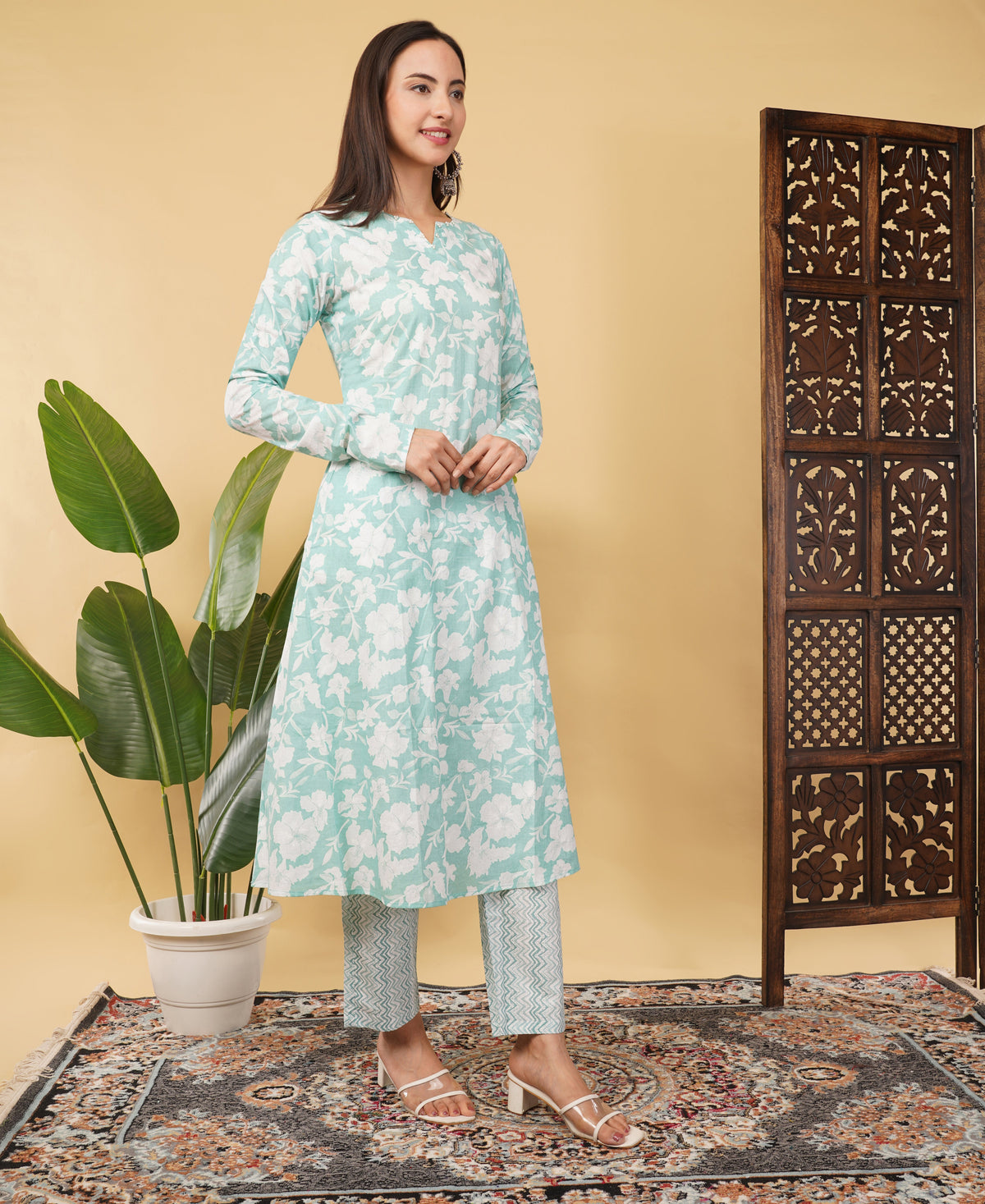 Cotton  A-line Kurti with pockets, comfy pant, and dupatta
