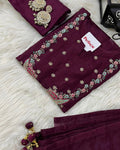 Wine embroidered chanderi silk kurta set with dupatta