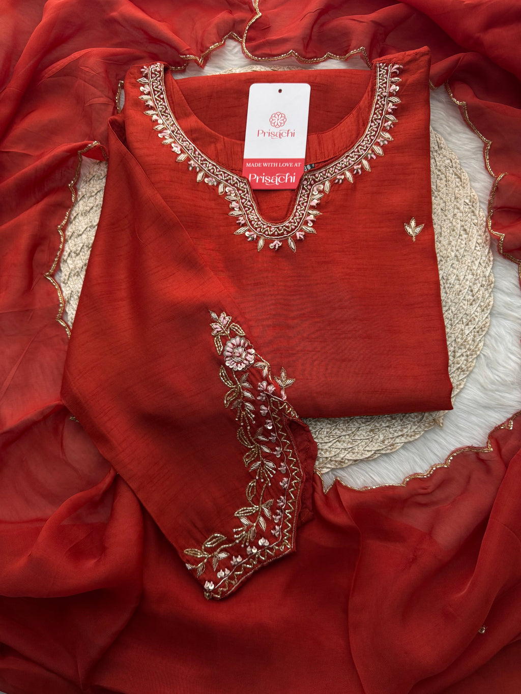 Orange Designer Embroidered Kurta Set with Pants & Dupatta Ethnic Wear