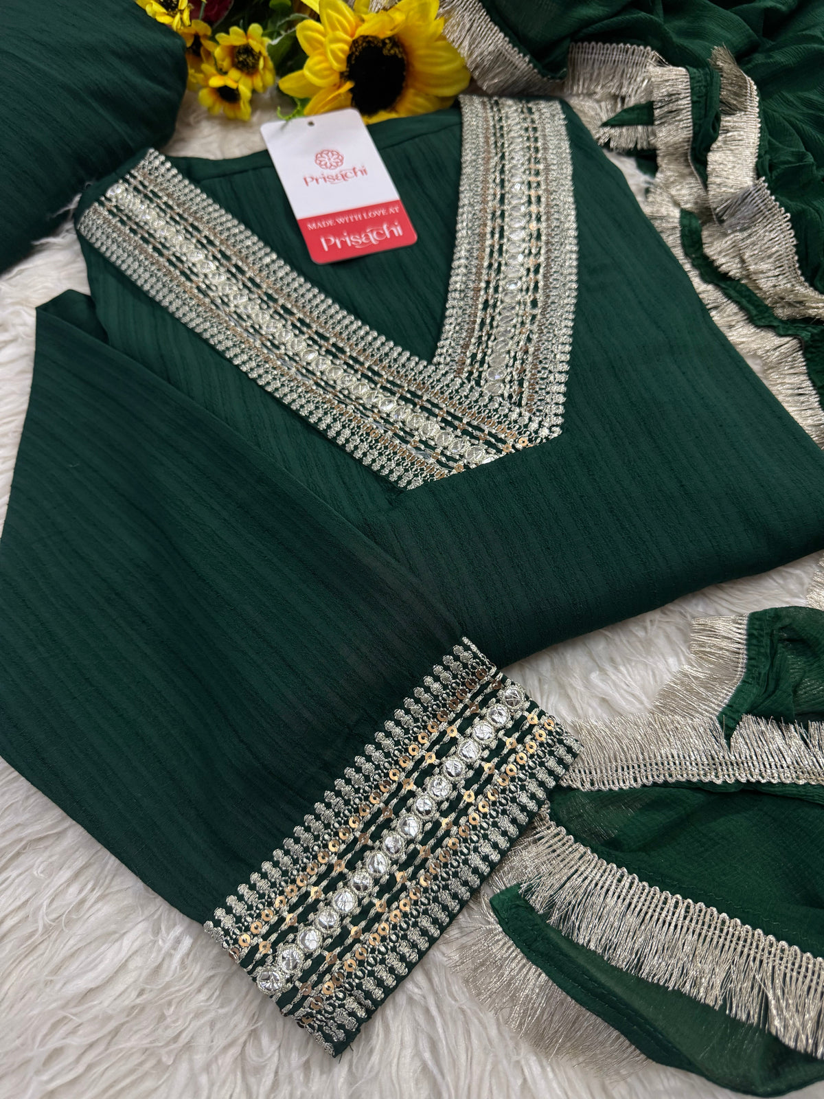 Green  kurta bottom with dupatta