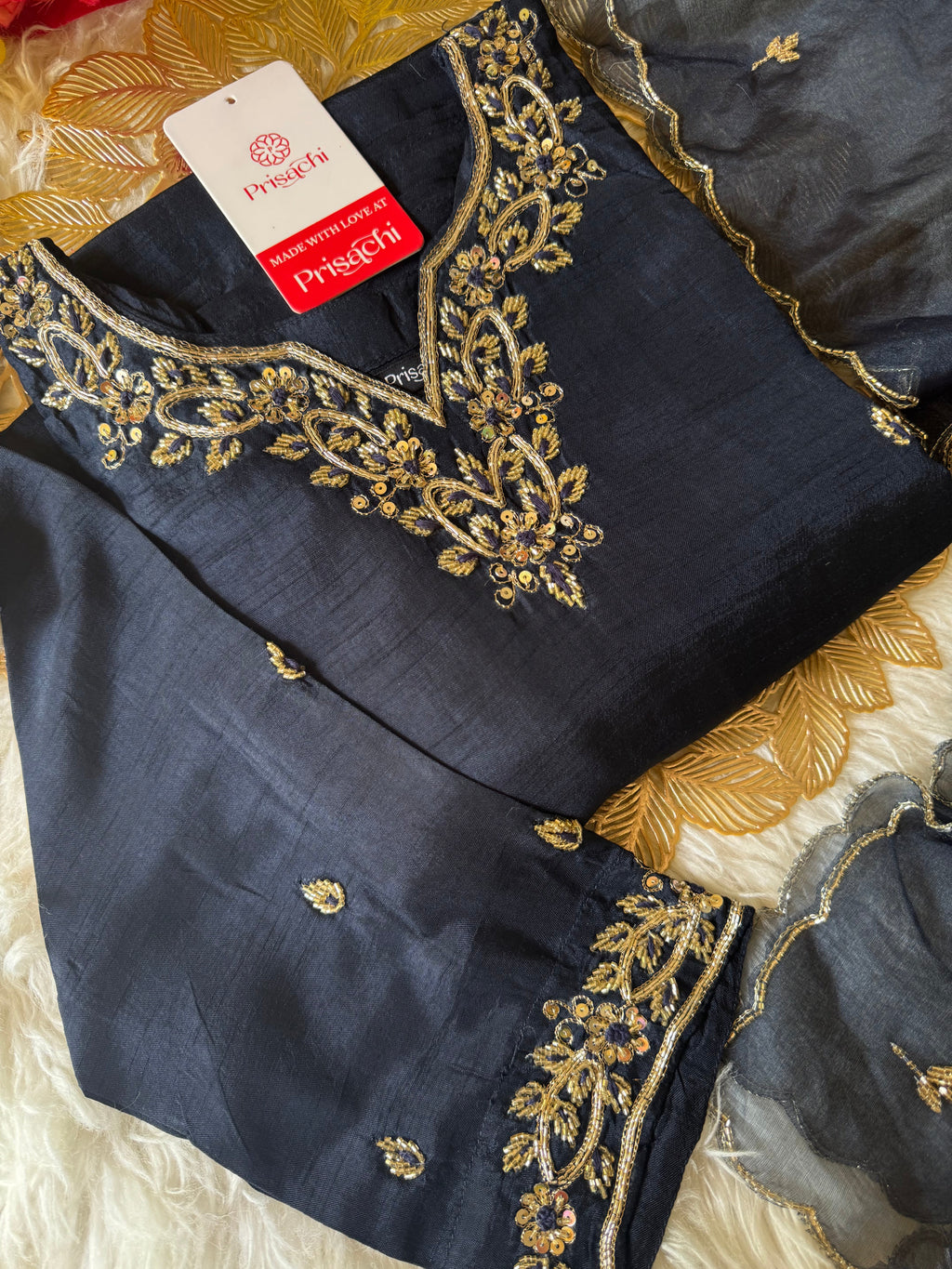 Blue embroidered kurta  Pant  with dupatta