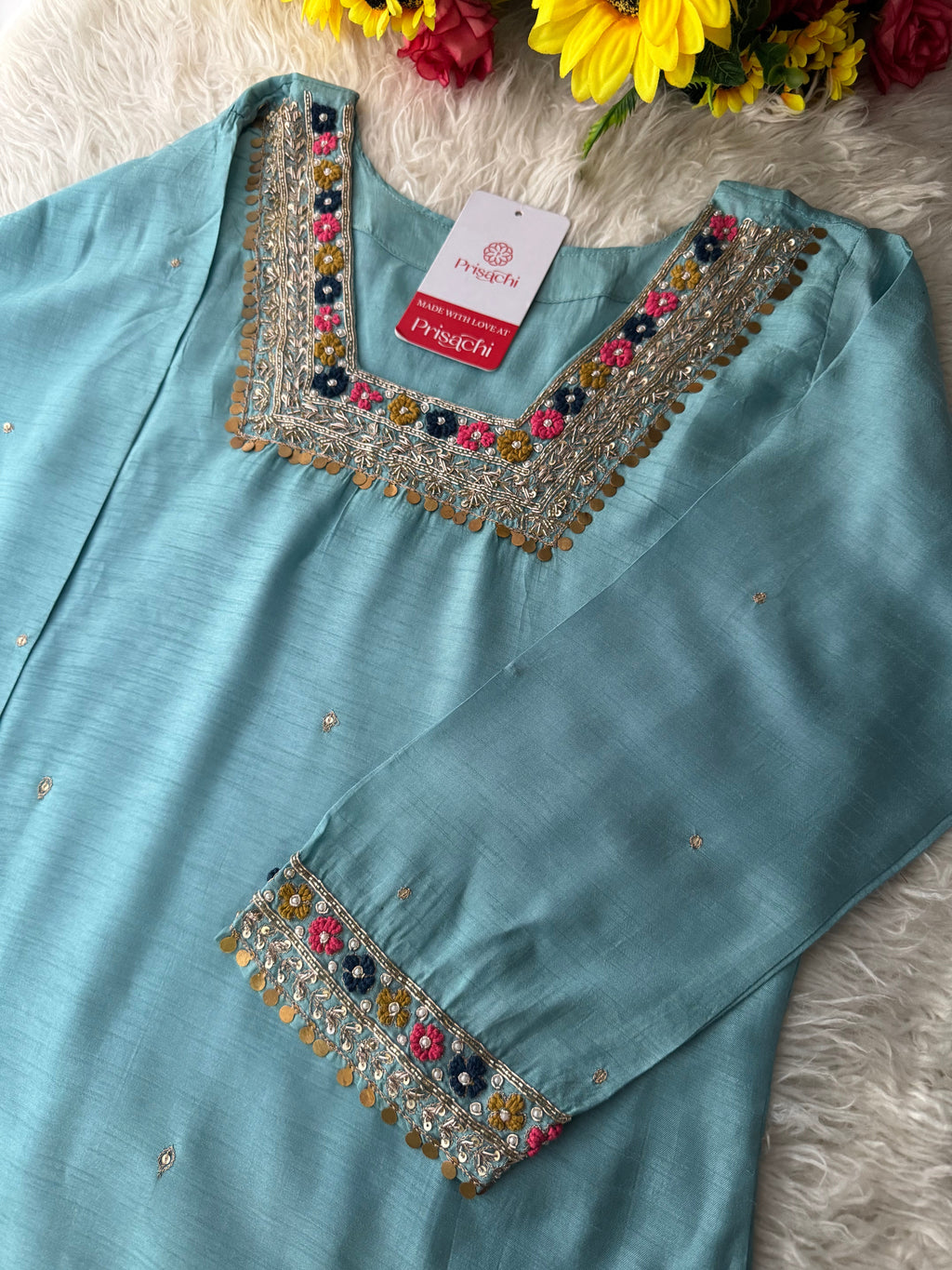 Sky Blue embroidered kurta Bottom with dupatta