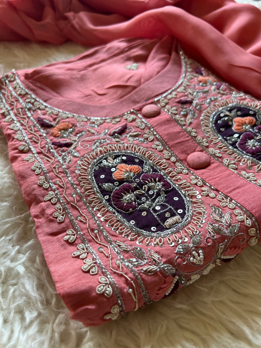 Pink Designer Embroidered kurta set with dupatta
