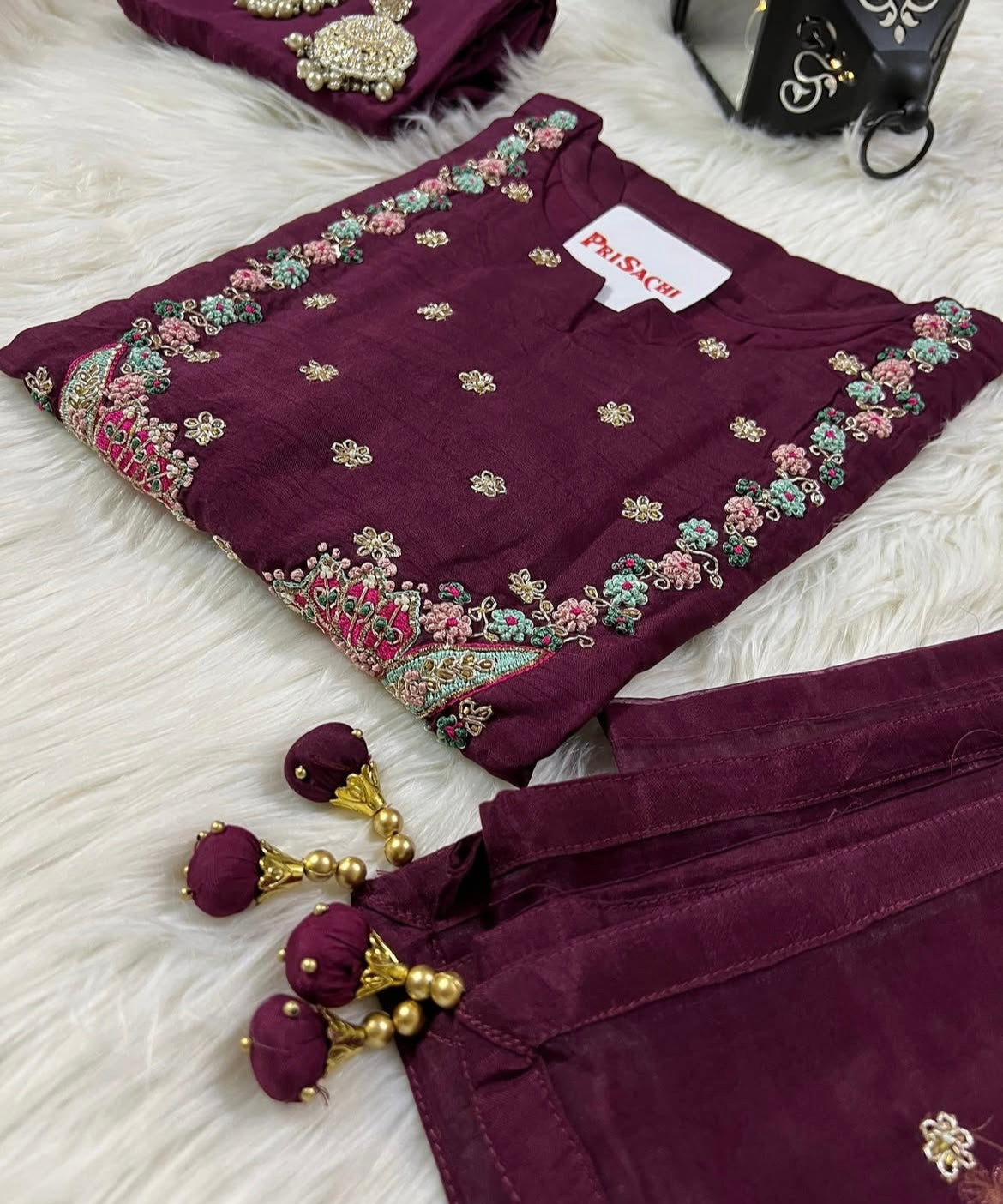 Black embroidered cotton silk kurta set with dupatta