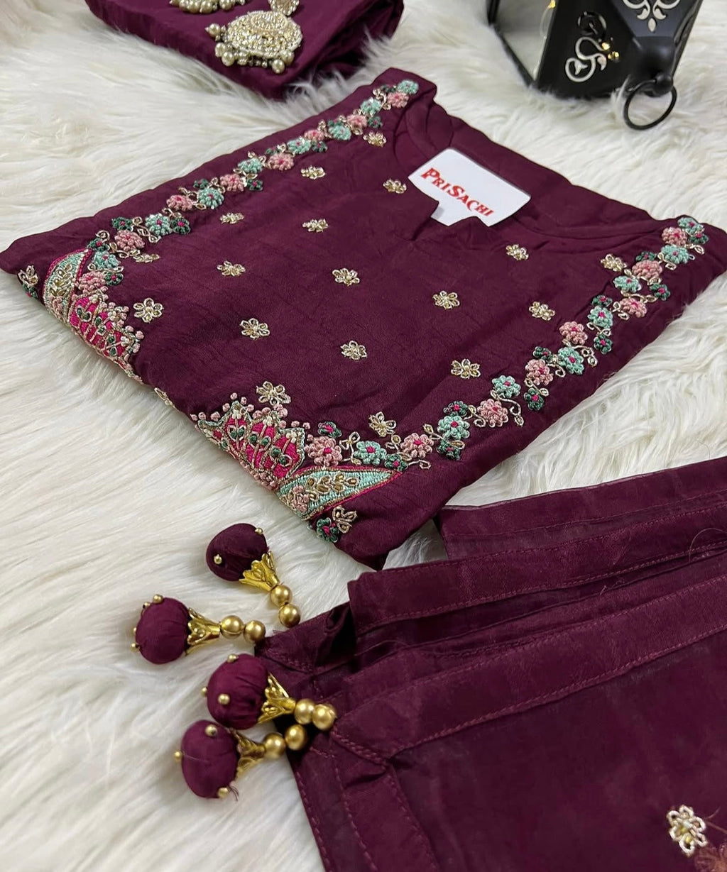 Yellow Embroidered kurta set with dupatta