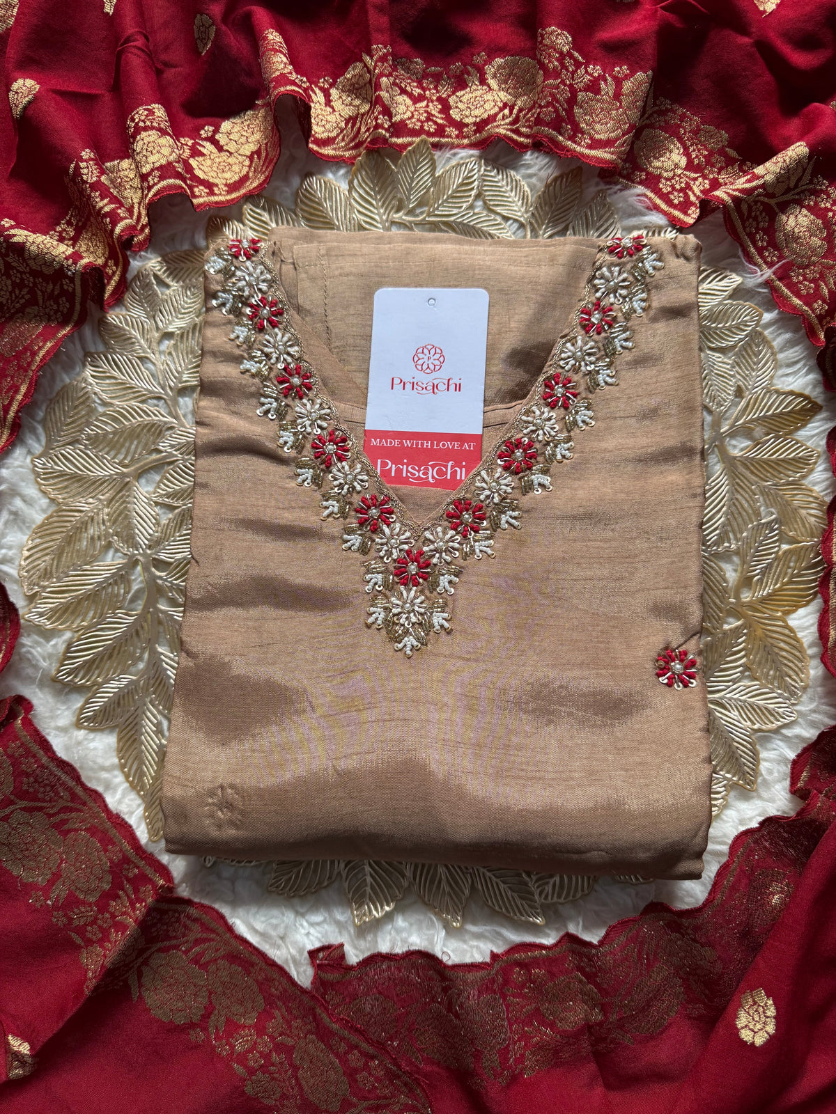 Brown Designer Kurti pant  with Banarasi Duptta