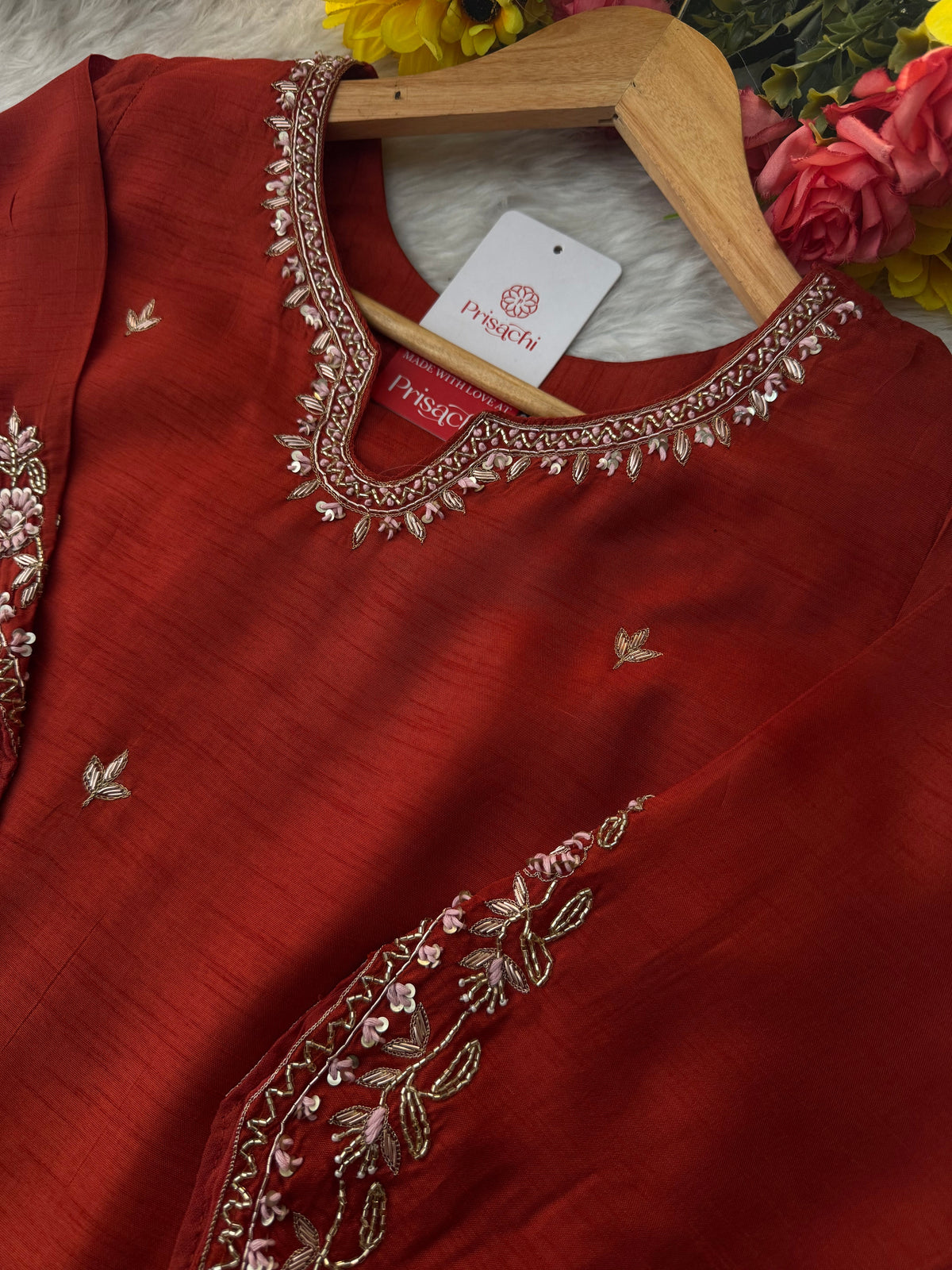 Orange Designer Embroidered Kurta Set with Pants & Dupatta Ethnic Wear