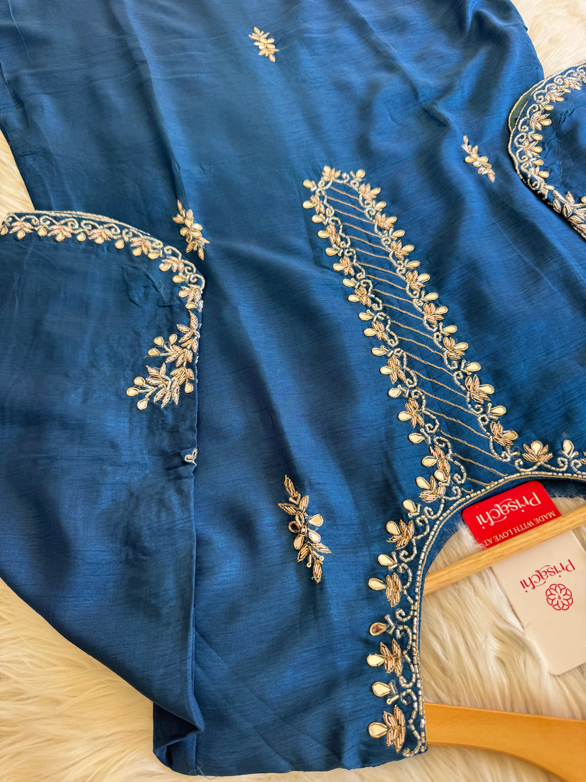 Women’s Mirror Work & Zardozi Embroidered Kurta Set with Dupatta & Pants