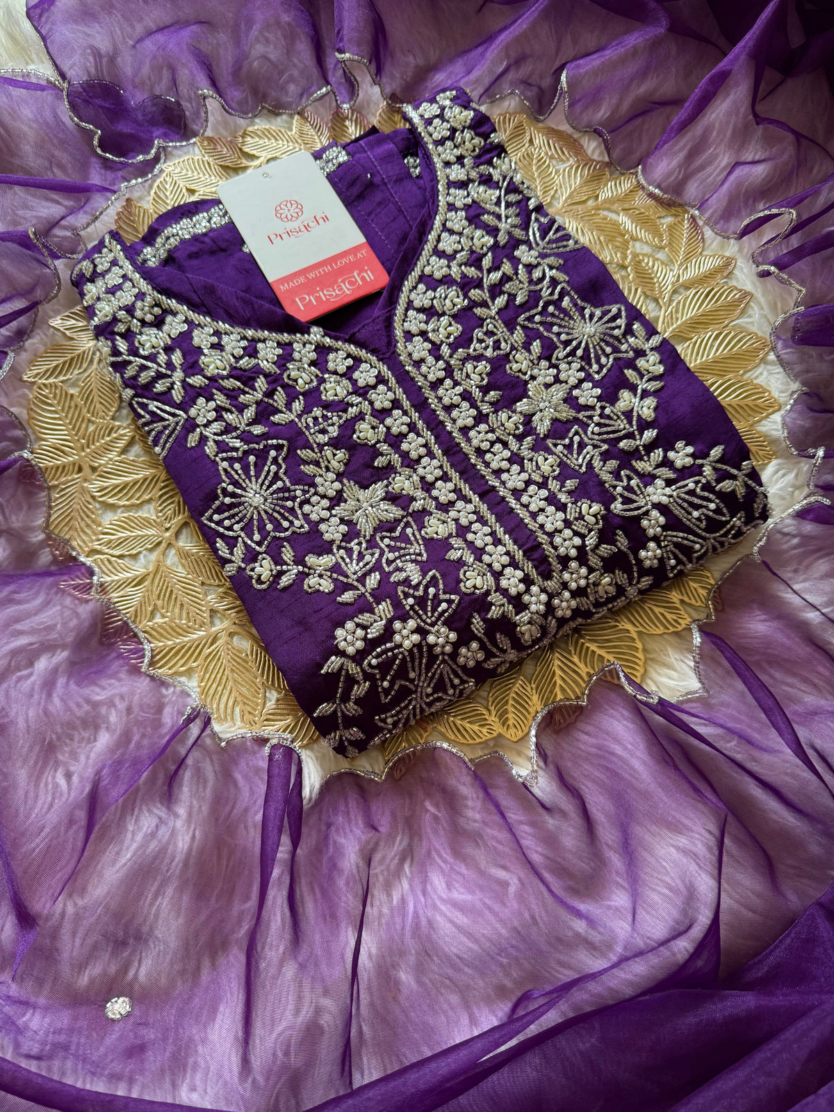 Purple Embroidered kurta bottom with dupatta