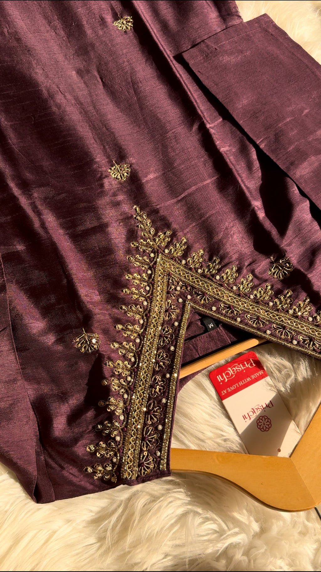 Purple hand embroidered kurta set with dupatta