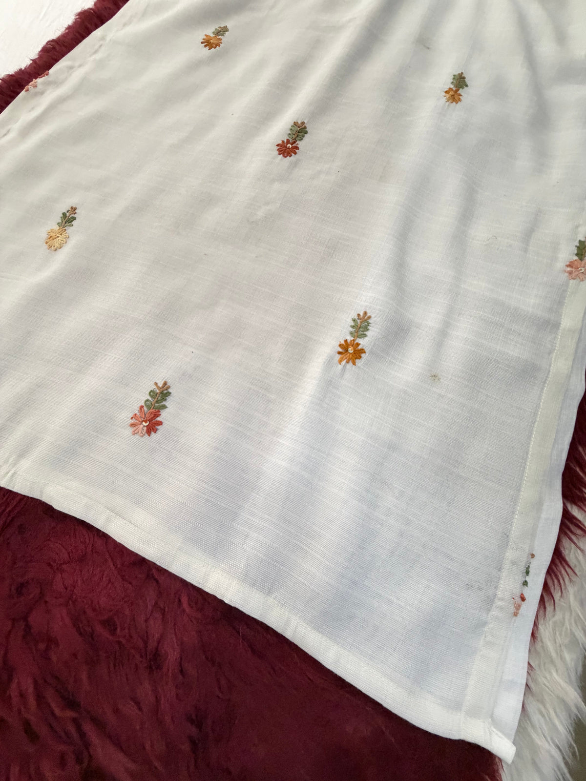 White Embroidered Ethnic Kurta With Pants | Office and Daily Wear Co-Ord Set