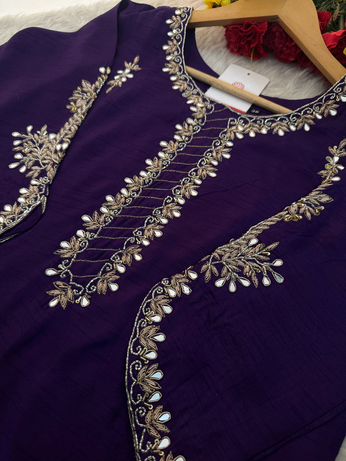 Women’s Mirror Work & Zardozi Embroidered Kurta Set with Dupatta & Pants