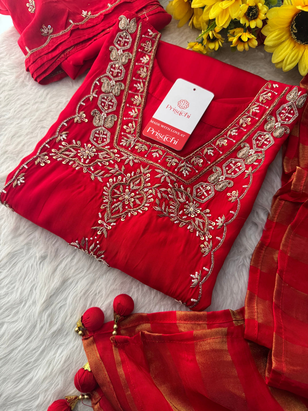 Women’s Red Embroidered Sharara Suit Set with Dupatta | Festive & Wedding Ethnic Wear