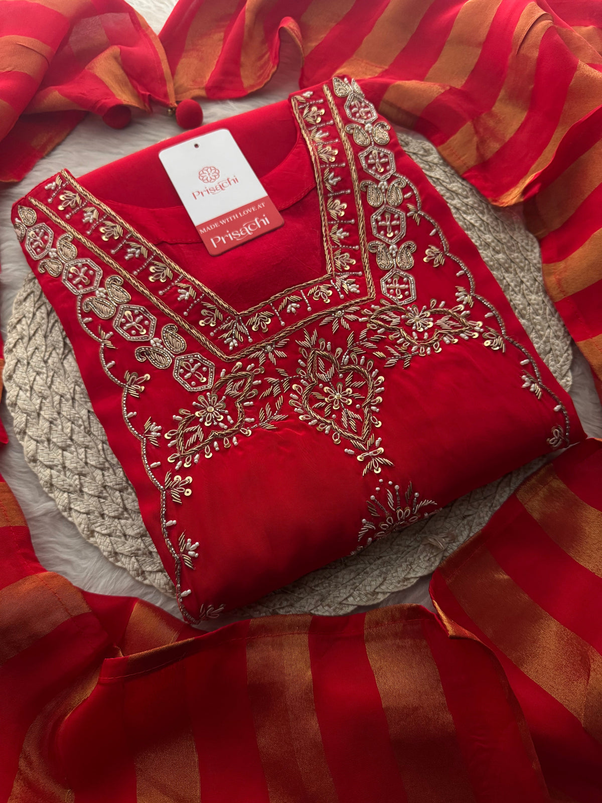 Women’s Red Embroidered Sharara Suit Set with Dupatta | Festive & Wedding Ethnic Wear