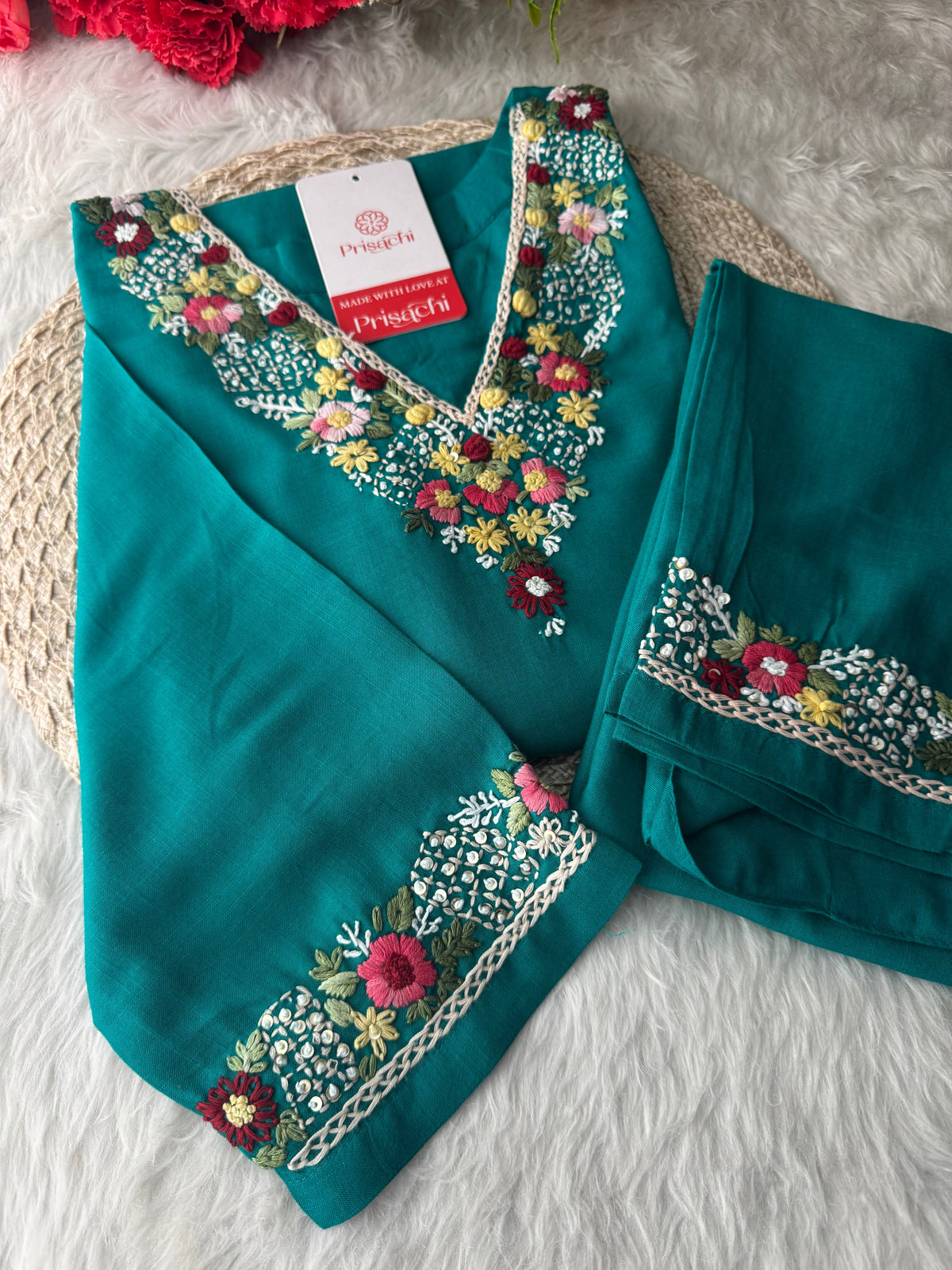 Women Thread Embroidered Kurti Pant Co-ord Set | Ethnic Office & Daily Wear