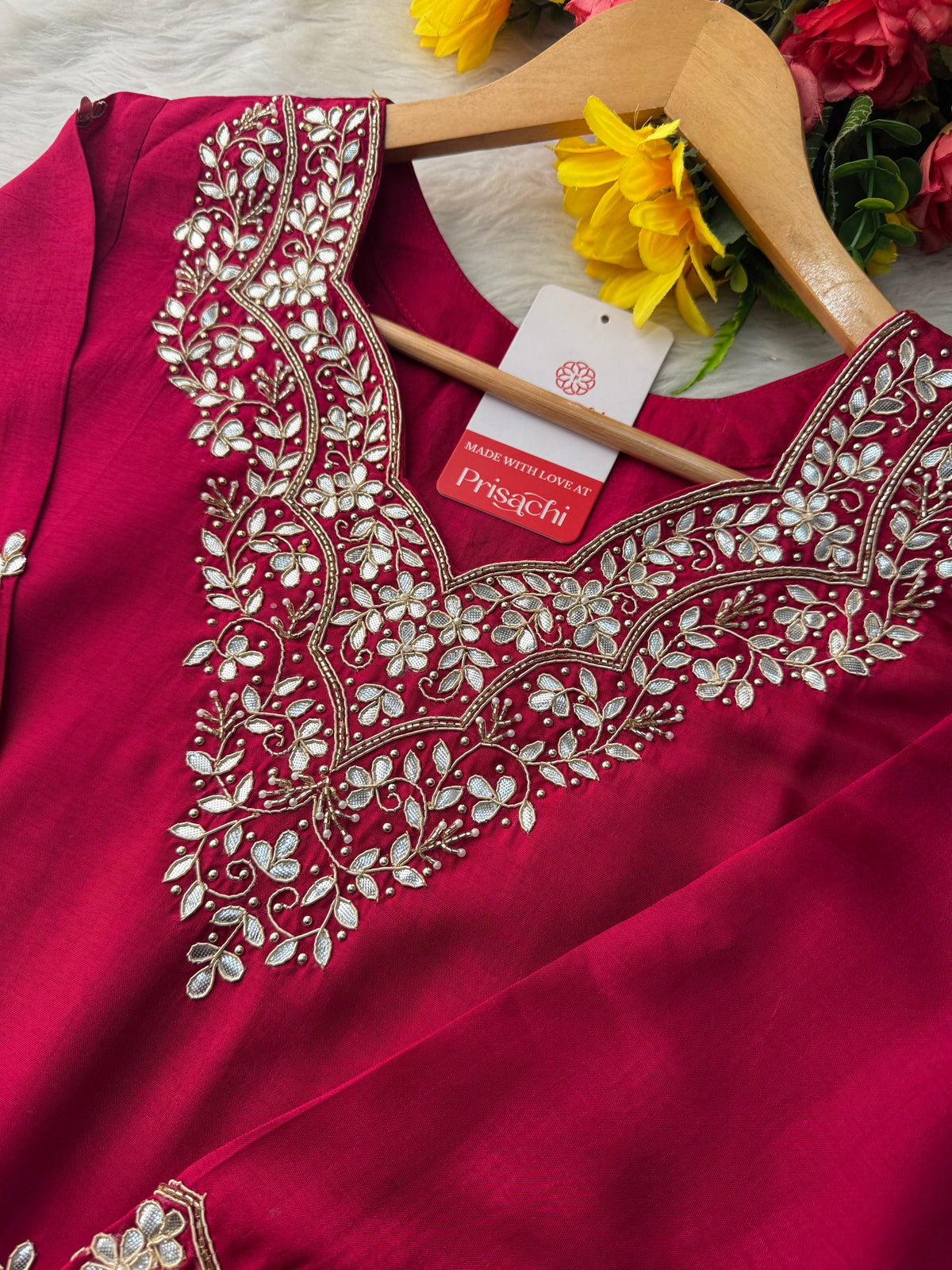 Women Embroidered Kurta Set with Pant & Dupatta | Rani Pink & Navy Blue Ethnic Wear