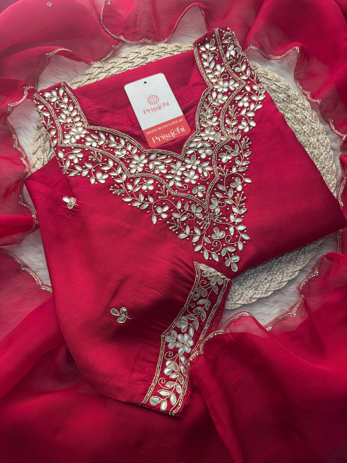 Women Embroidered Kurta Set with Pant & Dupatta | Rani Pink & Navy Blue Ethnic Wear