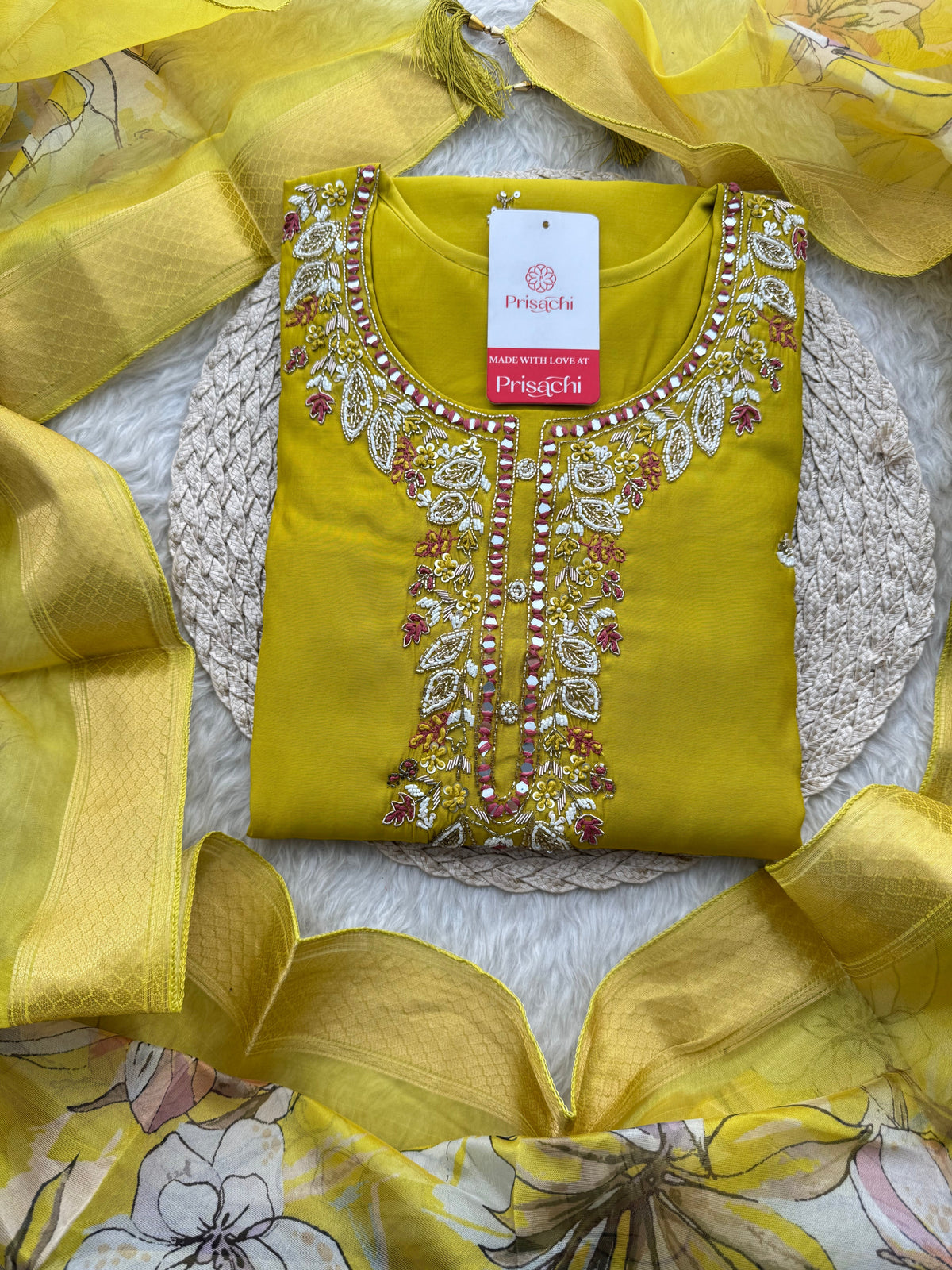 Mustard Yellow Embroidered Ethnic Kurta Set with Pants & Dupatta