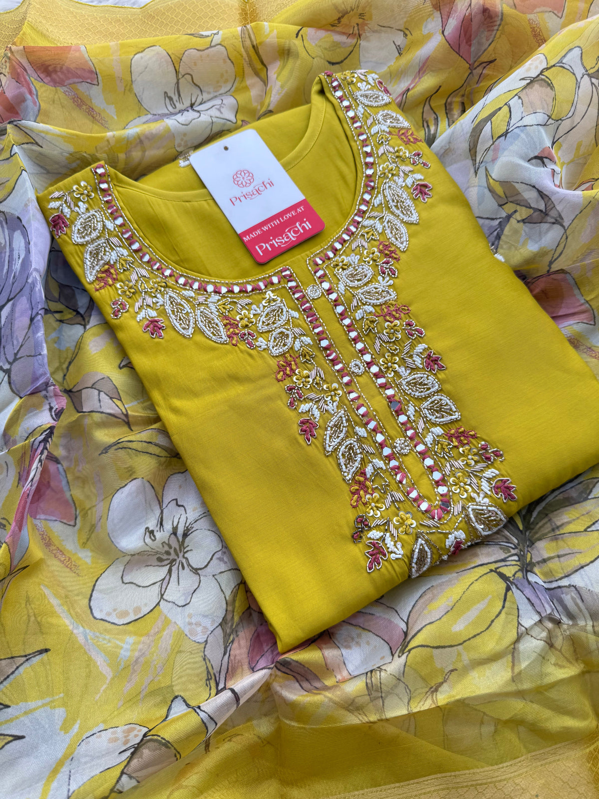 Mustard Yellow Embroidered Ethnic Kurta Set with Pants & Dupatta