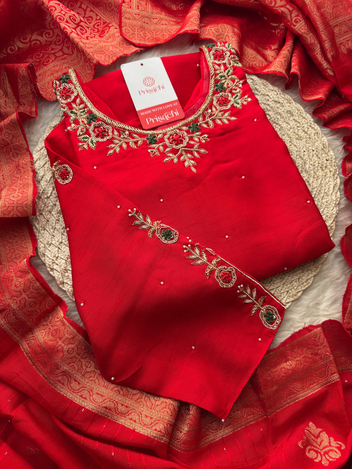 Blue Embroidered Kurta Set with Banarasi Dupatta & Pants | Hand Embroidery Ethnic Suit Set