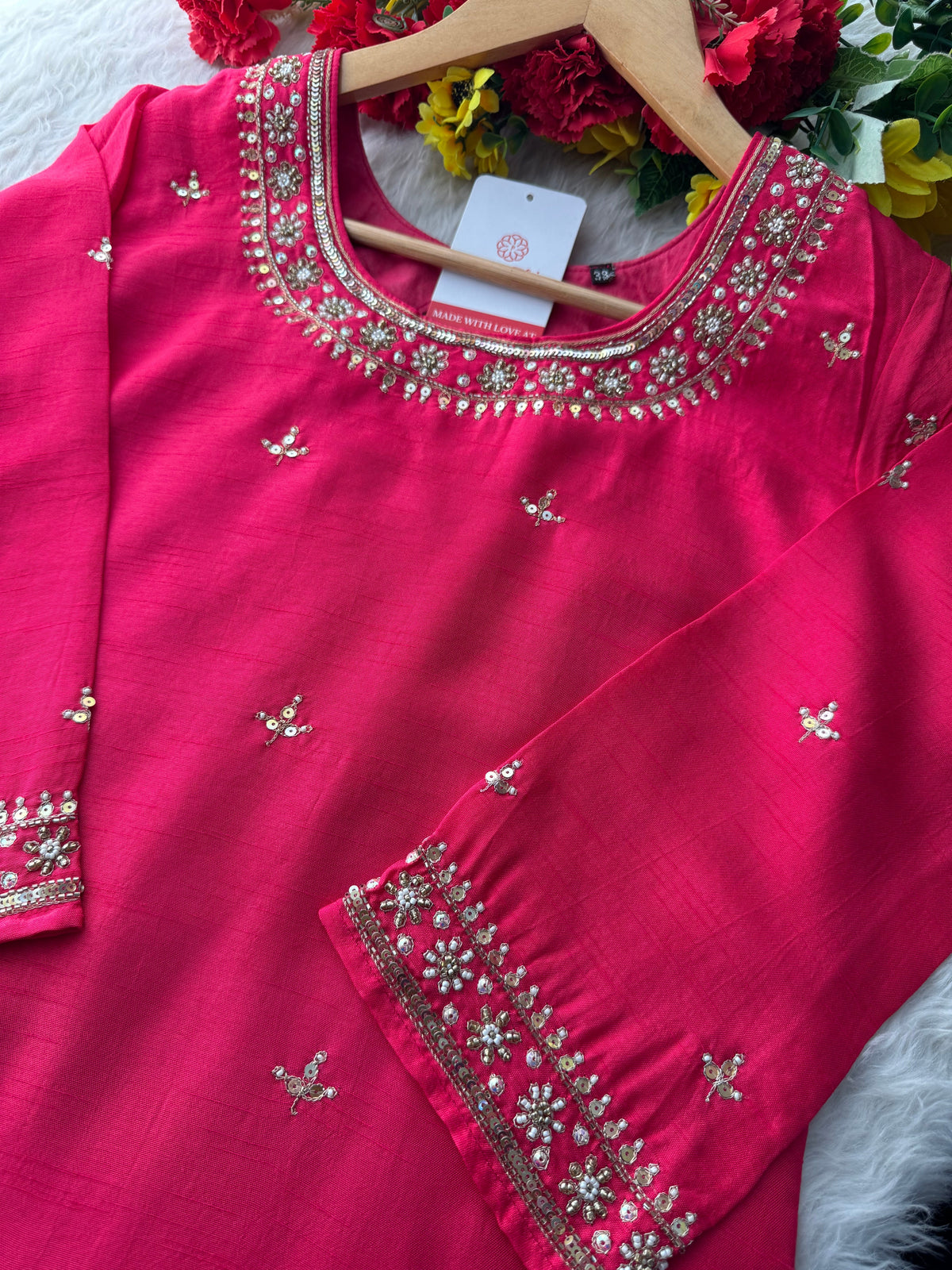 Designer Pink Embroidered Ethnic Kurta Set with Pant & Dupatta