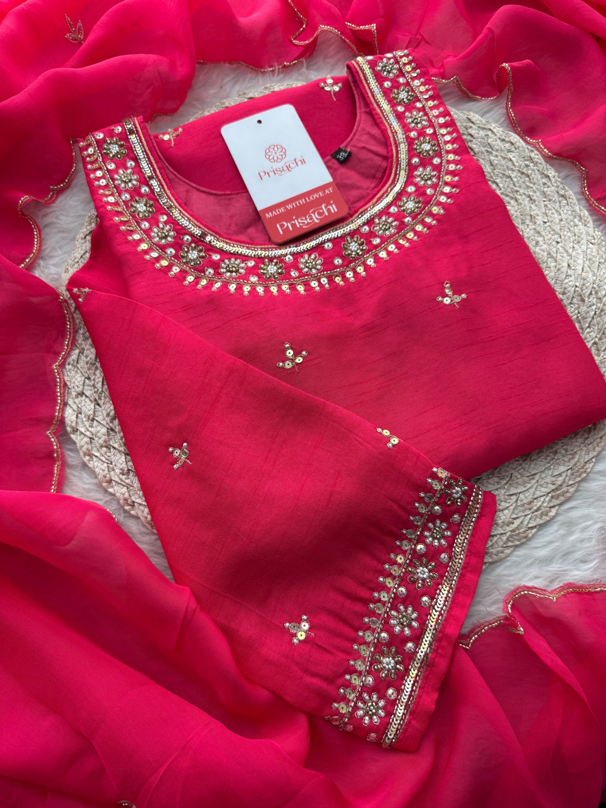 Designer Pink Embroidered Ethnic Kurta Set with Pant & Dupatta